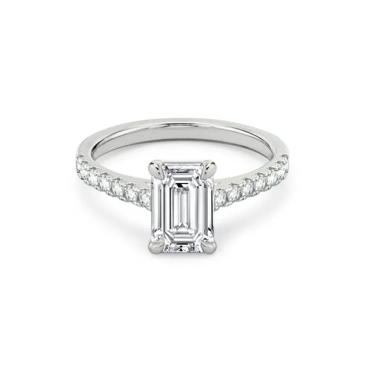 Carla – Emerald Cut Engagement Ring on a Micro Claw Set Diamond Band