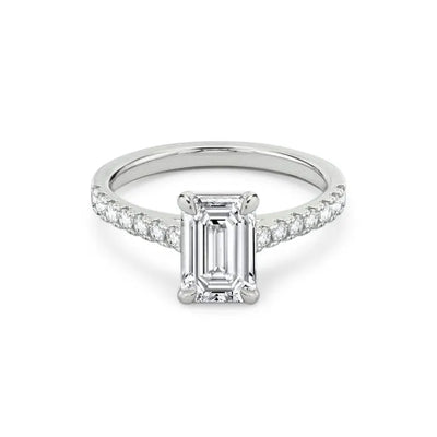 Carla – Emerald Cut Engagement Ring on a Micro Claw Set Diamond Band